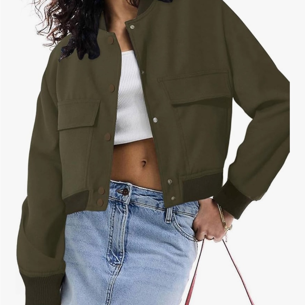 Olive Green cropped bomber jacket